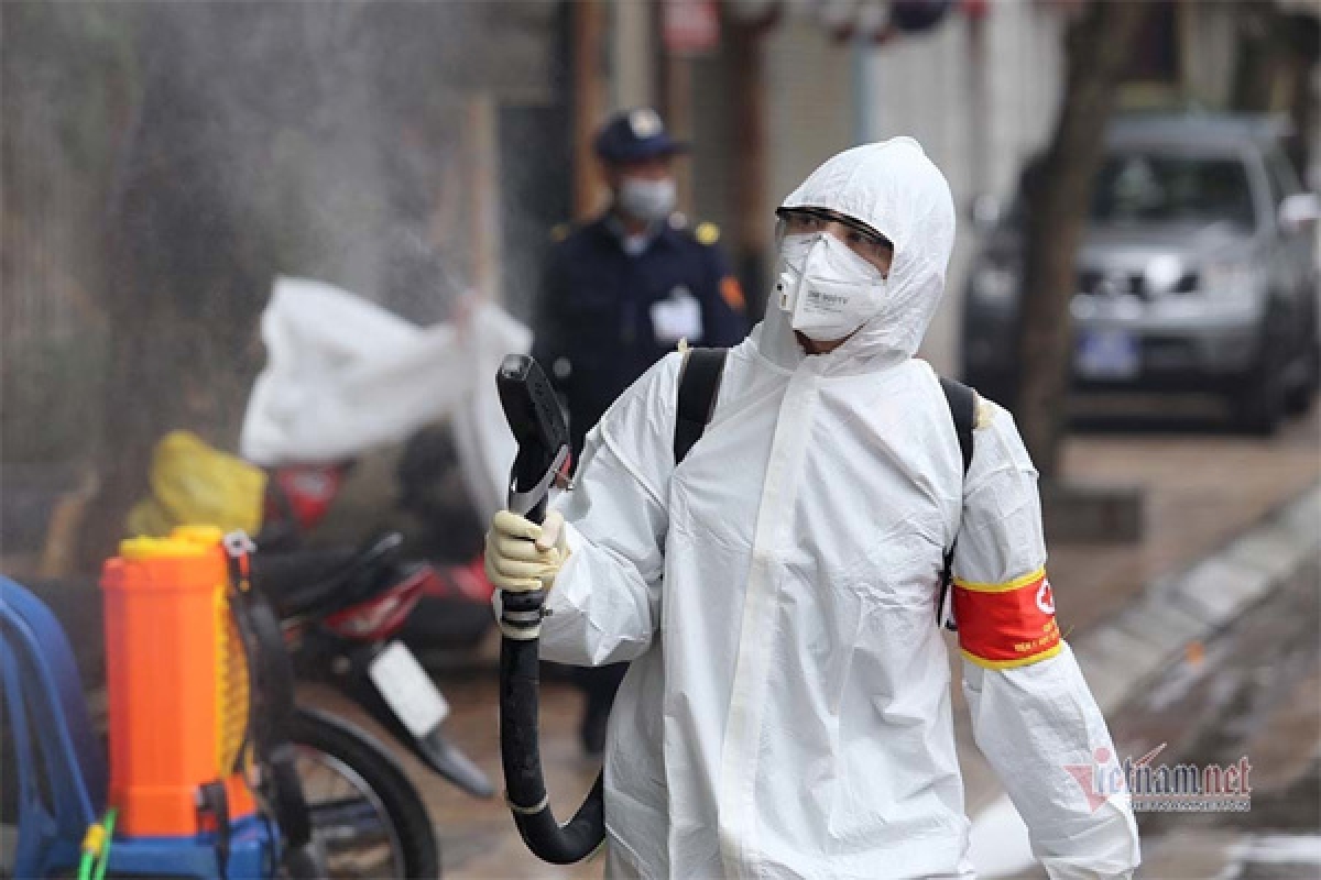 A medical worker spray disinfectants 