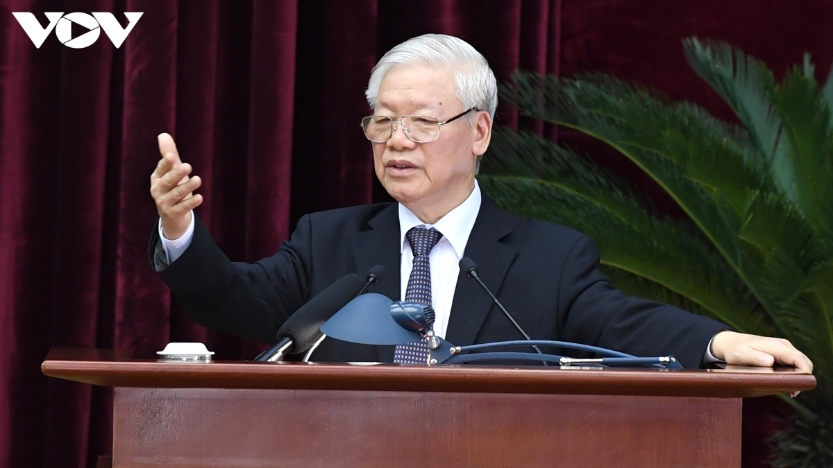 Party General Secretary and State President Nguyen Phu Trong gives a closing speech at the 13th plenum of the 12th Party Central Committee 